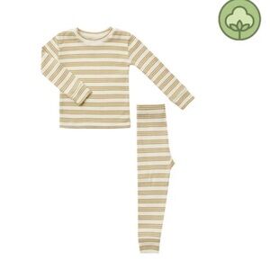 Organic Striped Kids Pajama Set - Cream and Gold by rylee and cru